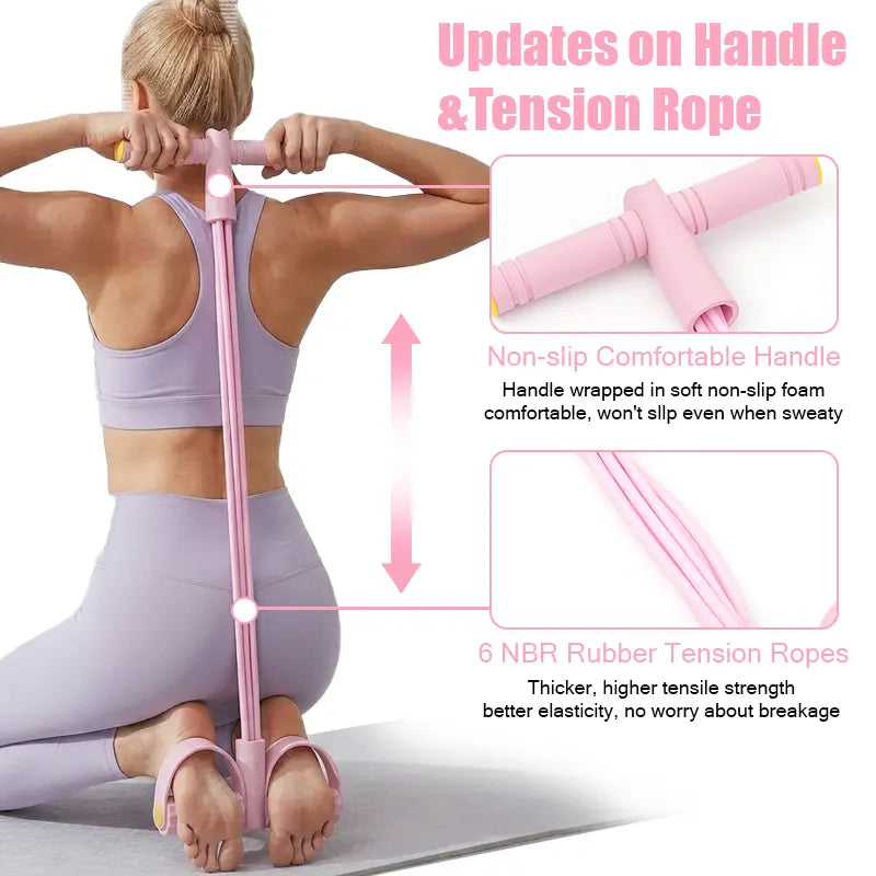 Elastic Sit-Up Pull Rope Fitness Equipment, 6-Tube Pedal Resistance Band for Home Gym Yoga & Core Training