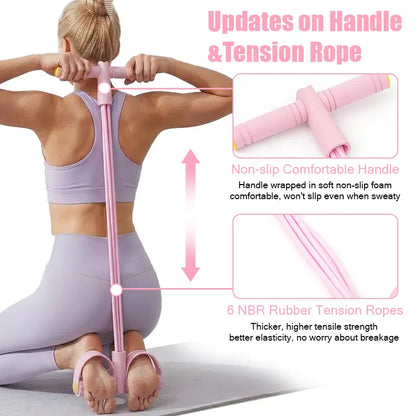 Elastic Sit-Up Pull Rope Fitness Equipment, 6-Tube Pedal Resistance Band for Home Gym Yoga & Core Training