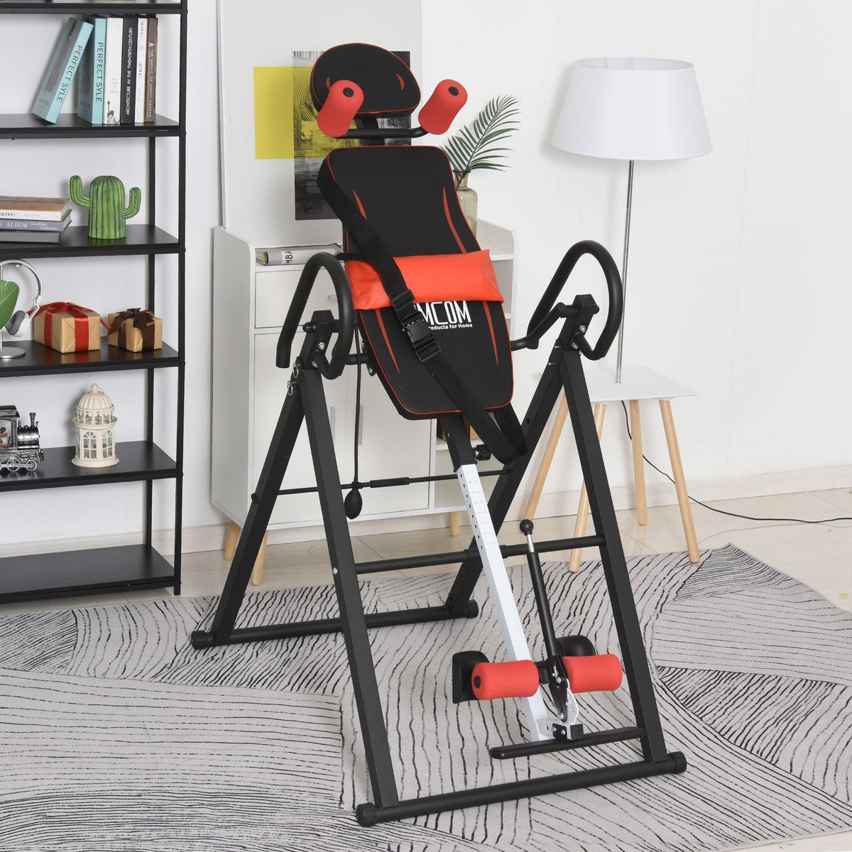 HOMCOM Adjustable Gravity Inversion Table with Safety Belt, Red - Top Beat Cart