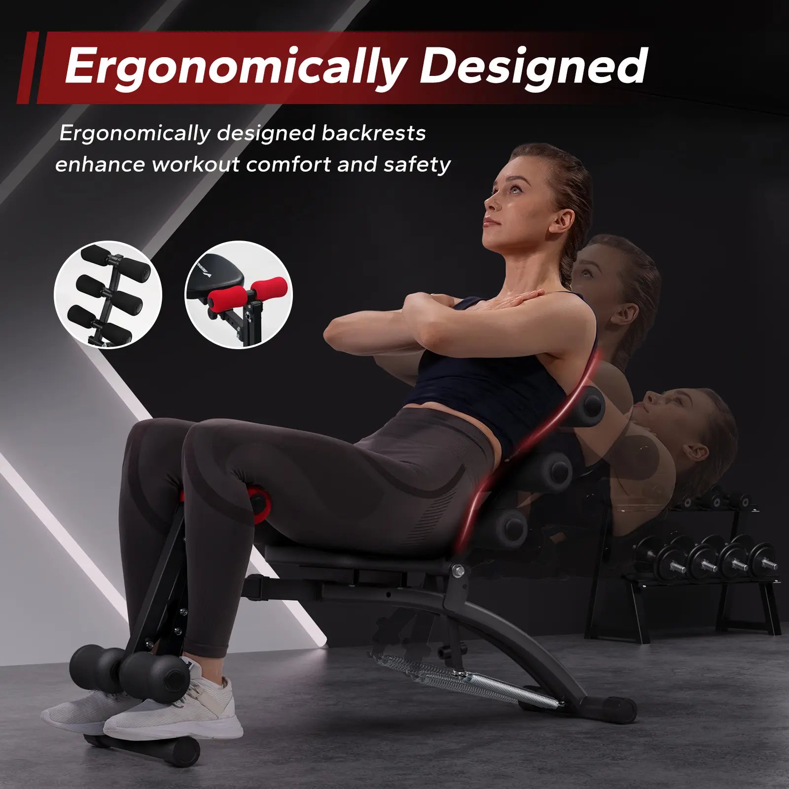 Merach Adjustable Weight Bench, Multi-Functional Full-Body Dumbbell Workouts, 300Lbs Capacity Triangular Structure, Ergonomic Padded Backrest, Exercise Machine for Home Gym Strength Training Summervibes