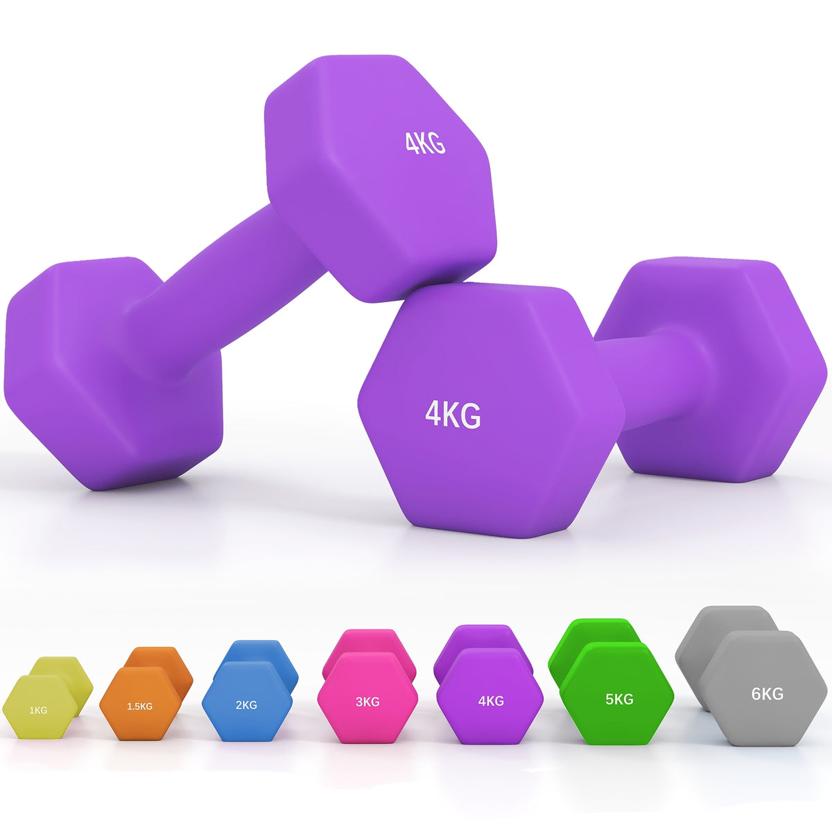 Set of 6 Dumbbells, Hexagonal Weights Pair, 2 X 3Kg, 2 X 4Kg, 2 X 5Kg - Top Beat Cart