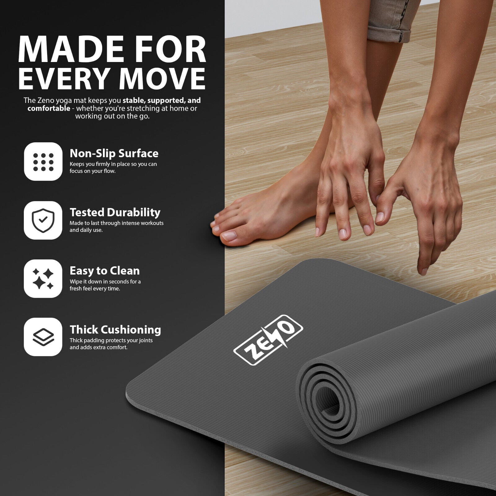 YOGA MAT 10MM THICK EXERCISE MAT GYM WORKOUT FITNESS PILATES HOME NON SLIP NBR