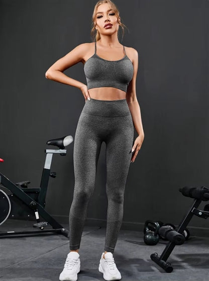 2 Pieces Women'S Tracksuit Seamless Yoga Set Workout Sportswear Gym Clothing High Waist Leggings Fitness Sports Suits - Top Beat Cart