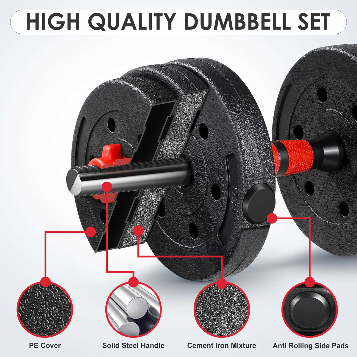 15/20/30/40 Kg Dumbbell Barbell Weight Set Pair Hand Weights Gym Fitness Workout - Top Beat Cart