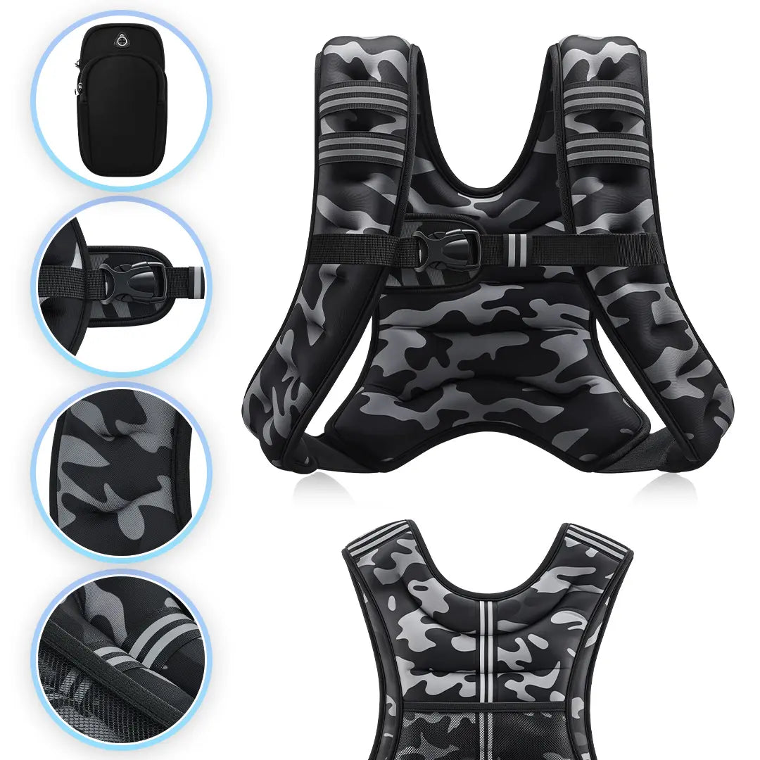 【Aprilstockup】Zelus Weighted Vests,6/8/12/16/20/25/30Lbs Weight Vest with Detachable Phone Pouch&Reflective Stripes&Adjustable Straps| Exercise Equipment & Workout Enhancer for Motivational Walking, Strength Training, Running, Rucking#Summervibes Summervi