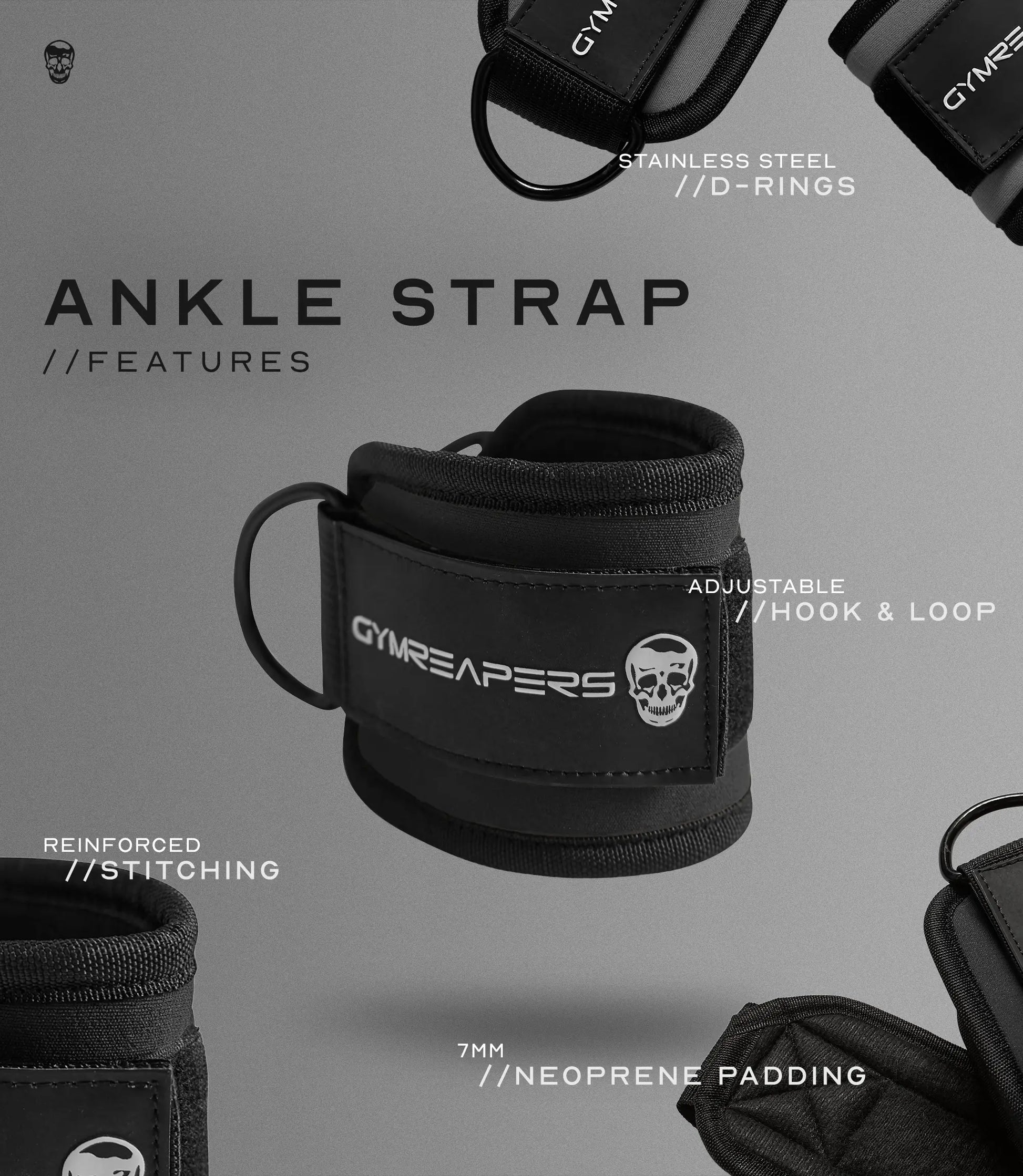 Gymreapers Ankle Straps (Pair) for Cable Machine Kickbacks, Glute Workouts, Lower Body Exercises - Adjustable Leg Straps with Neoprene Padding