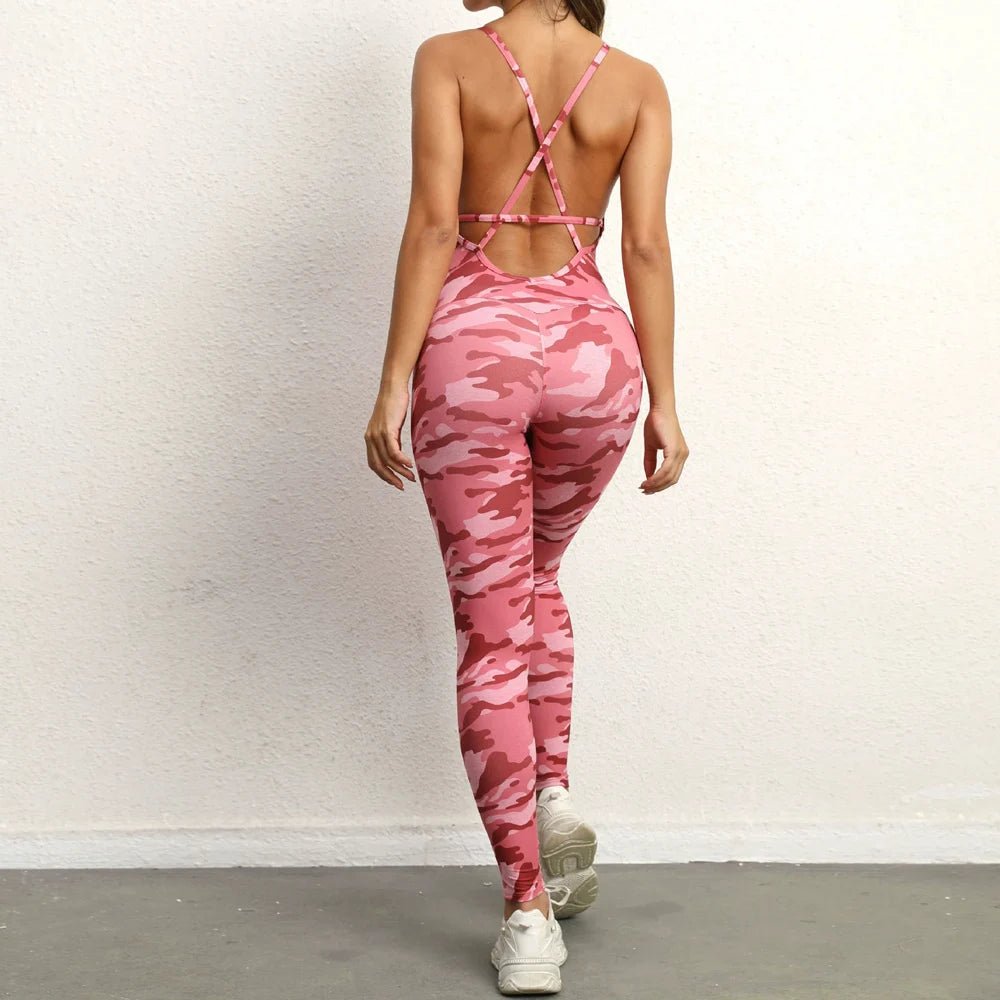 Sporty Jumpsuit Padding Fitness Overalls Yoga Suit for Fitness Women Sportswear Gym Set Woman Sport Outfit Camo Orange Brown - Top Beat Cart