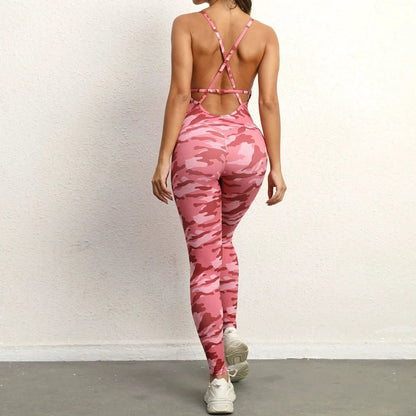 Sporty Jumpsuit Padding Fitness Overalls Yoga Suit for Fitness Women Sportswear Gym Set Woman Sport Outfit Camo Orange Brown - Top Beat Cart