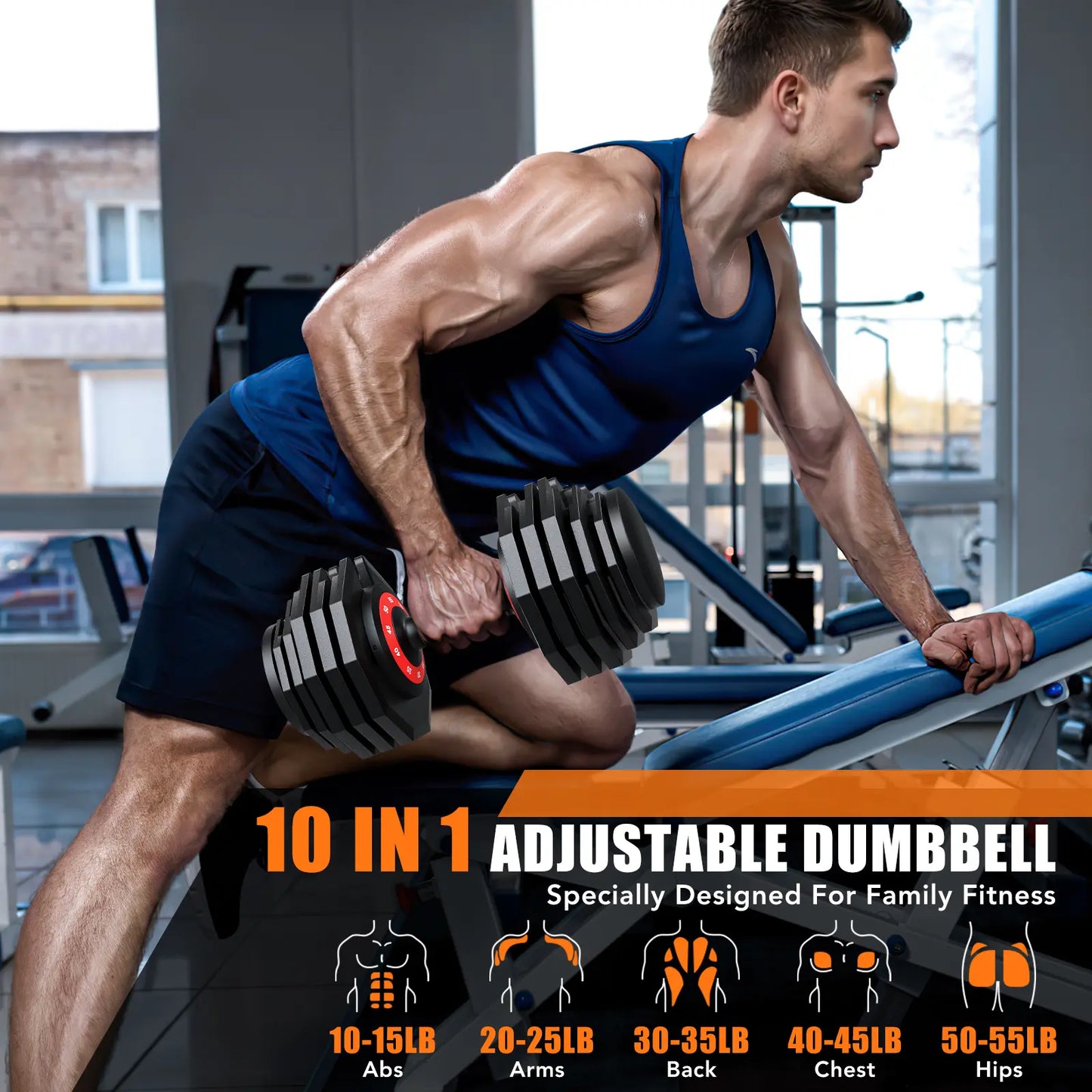 Bearbro 55Lb/80Lb Adjustable Dumbbells, 1-Sec Adjustable Weights Dumbbells , 5 in 1 Free Dumbbell with Anti-Slip Texture Handle, Weight Set for Home Gym Suit Both Men and Women,Dealsforyoudays
