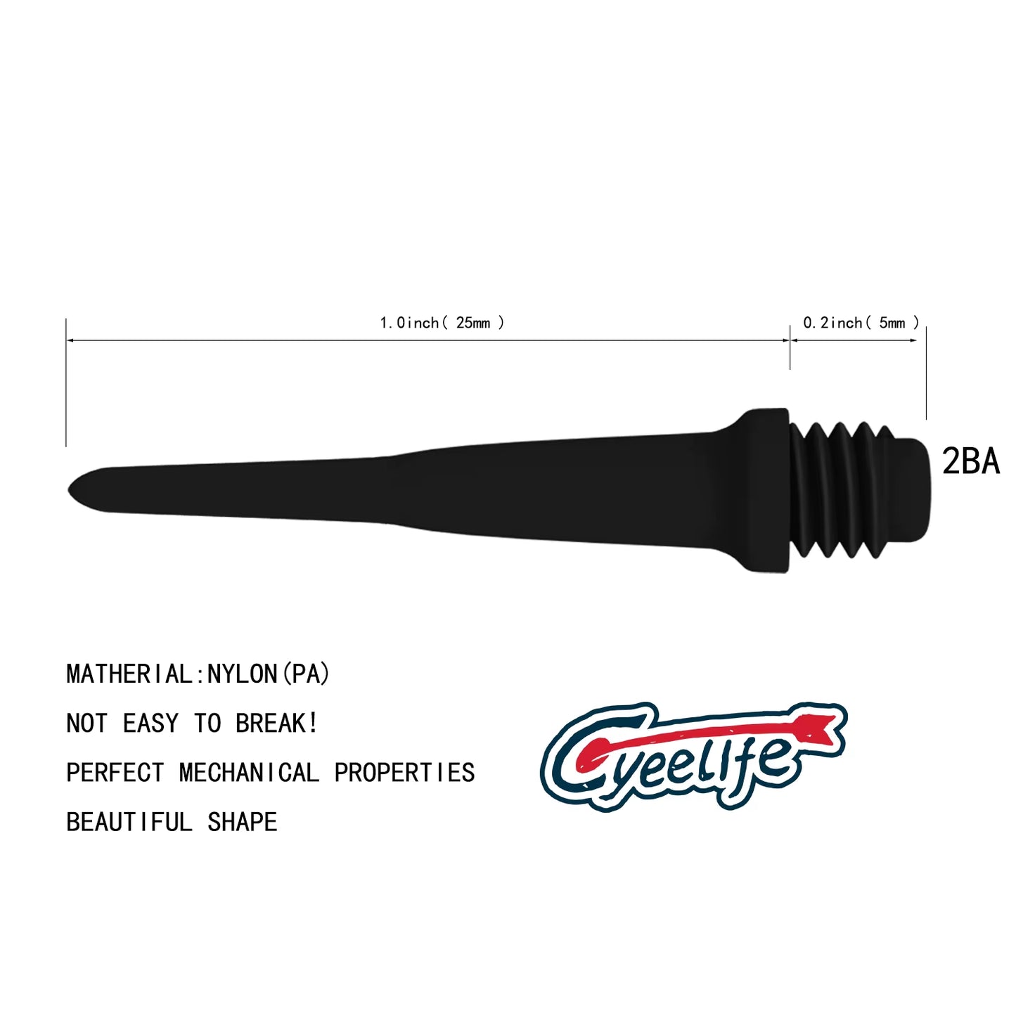 -Plastic Dart Tips for Electronic Dartboard, Soft Tipped Darts, 2BA Points, 100 Packs, 250 Packs, 500 Packs, 25Mm, 2BA