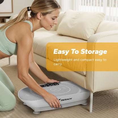 Merach Slim Vibration Plate Exercise Machine, Compact Portable with Easy Control Panel, Whole Body Low Impact Workout, High Frequency Vibration for Lymphatic Drainage, Fitness Platform for Home Gym