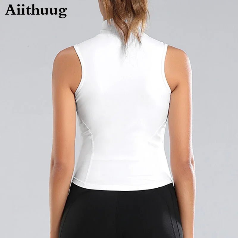 Aiithuug Athletic Zip up Sweat Vest Jacket Sleeveless Running Yoga Tops High Neck Shirts Sports Top Fitness Women Workout Tops - Top Beat Cart