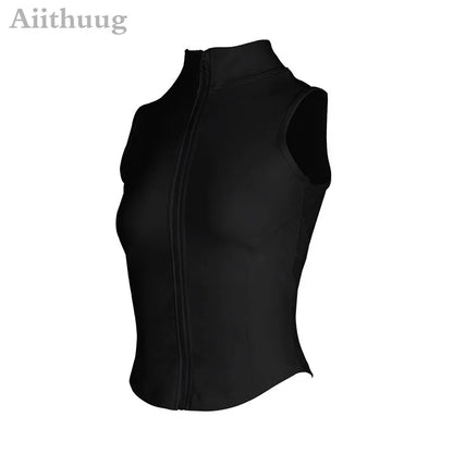 Aiithuug Athletic Zip up Sweat Vest Jacket Sleeveless Running Yoga Tops High Neck Shirts Sports Top Fitness Women Workout Tops - Top Beat Cart