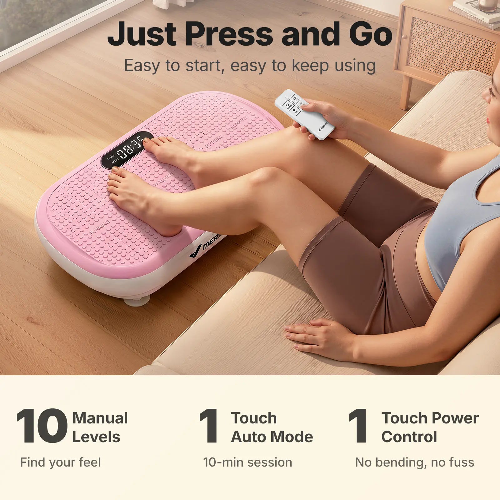 Merach High-Power Vibration Plate Exercise Machine,440Lbs Weight Capacity, Bluetooth Remote Control, 4 Workout Modes for Home Gym Fitness Equipment Summervibes