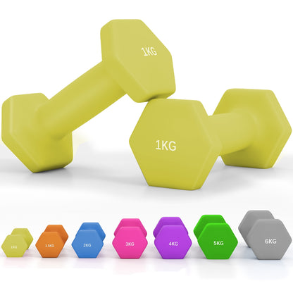 Set of 6 Dumbbells, Hexagonal Weights Pair, 2 X 3Kg, 2 X 4Kg, 2 X 5Kg - Top Beat Cart