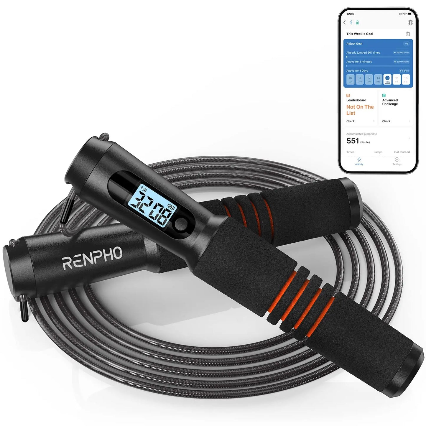 RENPHO Smart Jump Rope with APP Data Storage, Jumping Rope for Men, Women, Skipping Rope with Counter, Home Workout Equipment Gym Gifts Spring Glow Up