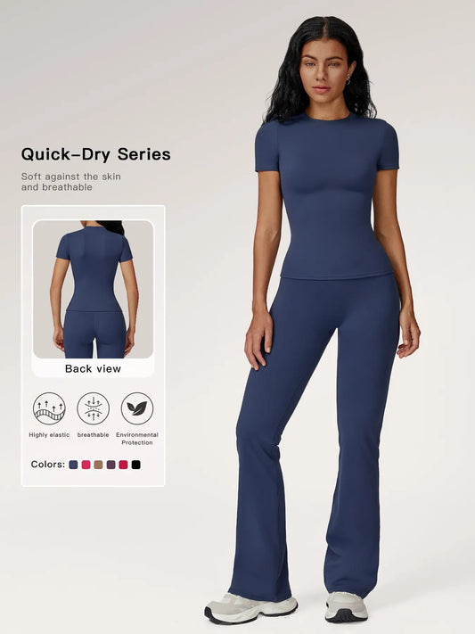 Women'S Sporty Two-Piece Set, Quick-Dry Slim Fit T-Shirt & High Waist Yoga Pants, Soft Skin-Friendly Fabric, All-Season Wear, Sports Activewear Set, Yoga Clothes Set