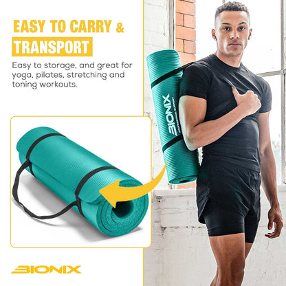 Yoga Mat Thick 10Mm Non Slip Gym Exercise Fitness Pilates Carry Strap NBR 183X62