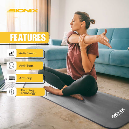 Yoga Mat Thick 10Mm Non Slip Gym Exercise Fitness Pilates Carry Strap NBR 183X62