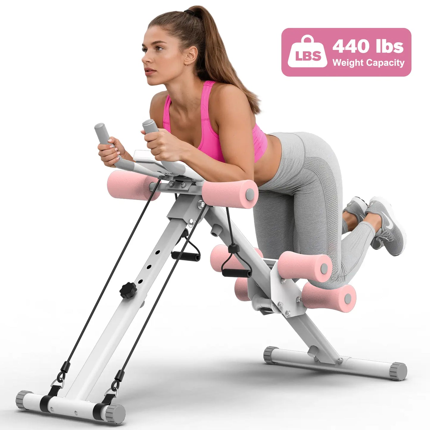 RELIFE SPORTS Foldable Adjustable Ab Trainer with LCD Monitor for Women - 440LBS Capacity, 5-Level Height & 2-Level Incline, Home Gym Equipment, Ideal Gift for Fitness Beginners
