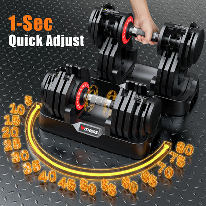 Bearbro 55Lb/80Lb Adjustable Dumbbells, 1-Sec Adjustable Weights Dumbbells , 5 in 1 Free Dumbbell with Anti-Slip Texture Handle, Weight Set for Home Gym Suit Both Men and Women,Dealsforyoudays