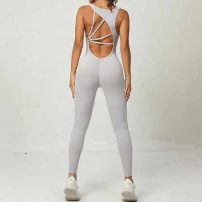 Yoga Jumpsuit V-Shaped Back Design Sleeveless Fitness Running Sportswear Stretch Tights Pants for Womens Clothing - Top Beat Cart