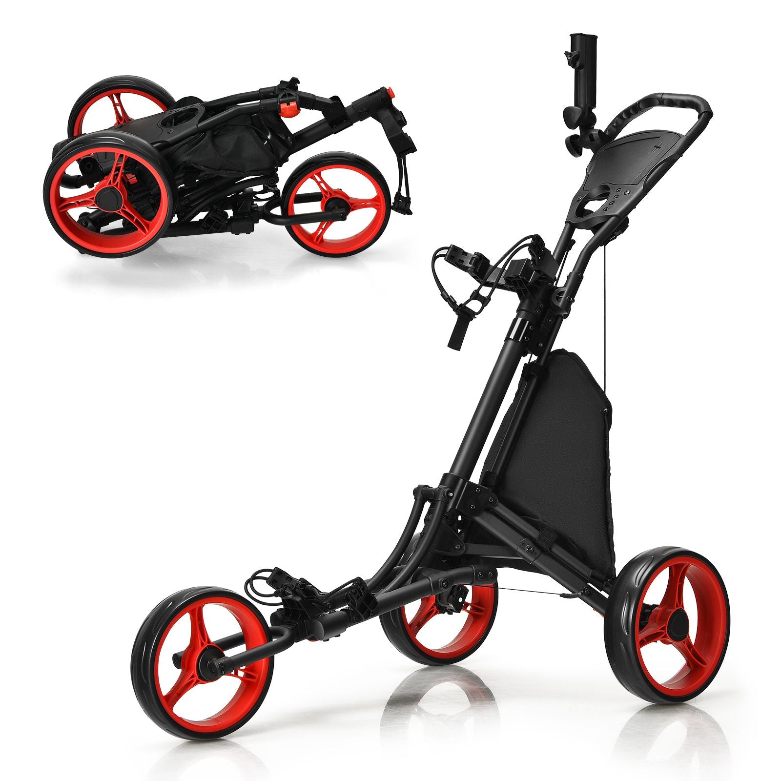 3 Wheel Golf Push Pull Cart with Adjustable Height Handle