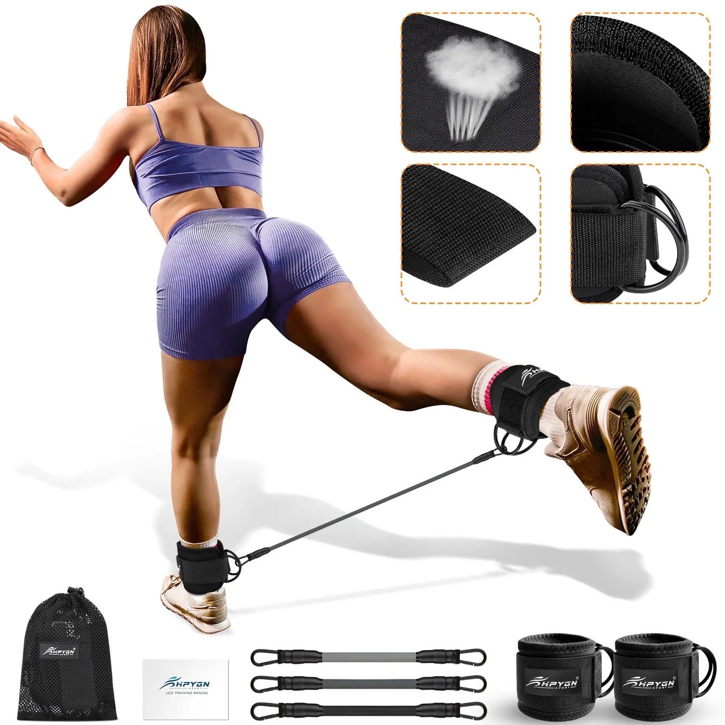 HPYGN Ankle Resistance Bands, Ankle Bands for Working Out with Cuffs, Resistance Bands for Leg Butt Training Workout Equipment for Kickbacks Hip Gluteus Training Exercises, Ankle Strap with Exercise Bands