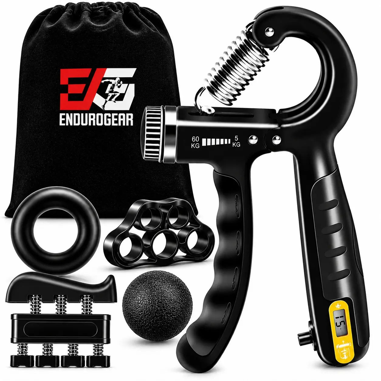 E.G Hand Grip Strengthener Kit - Adjustable Resistance Gripper, Finger Exerciser, Stress Ball & Forearm Trainer 5-In-1 Set for Comprehensive Workout & Rehabilitation
