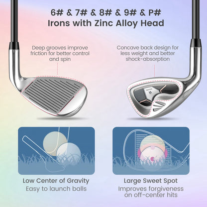 Ladies' 9 Pieces Complete Golf Club Set with 460Cc Alloy Driver
