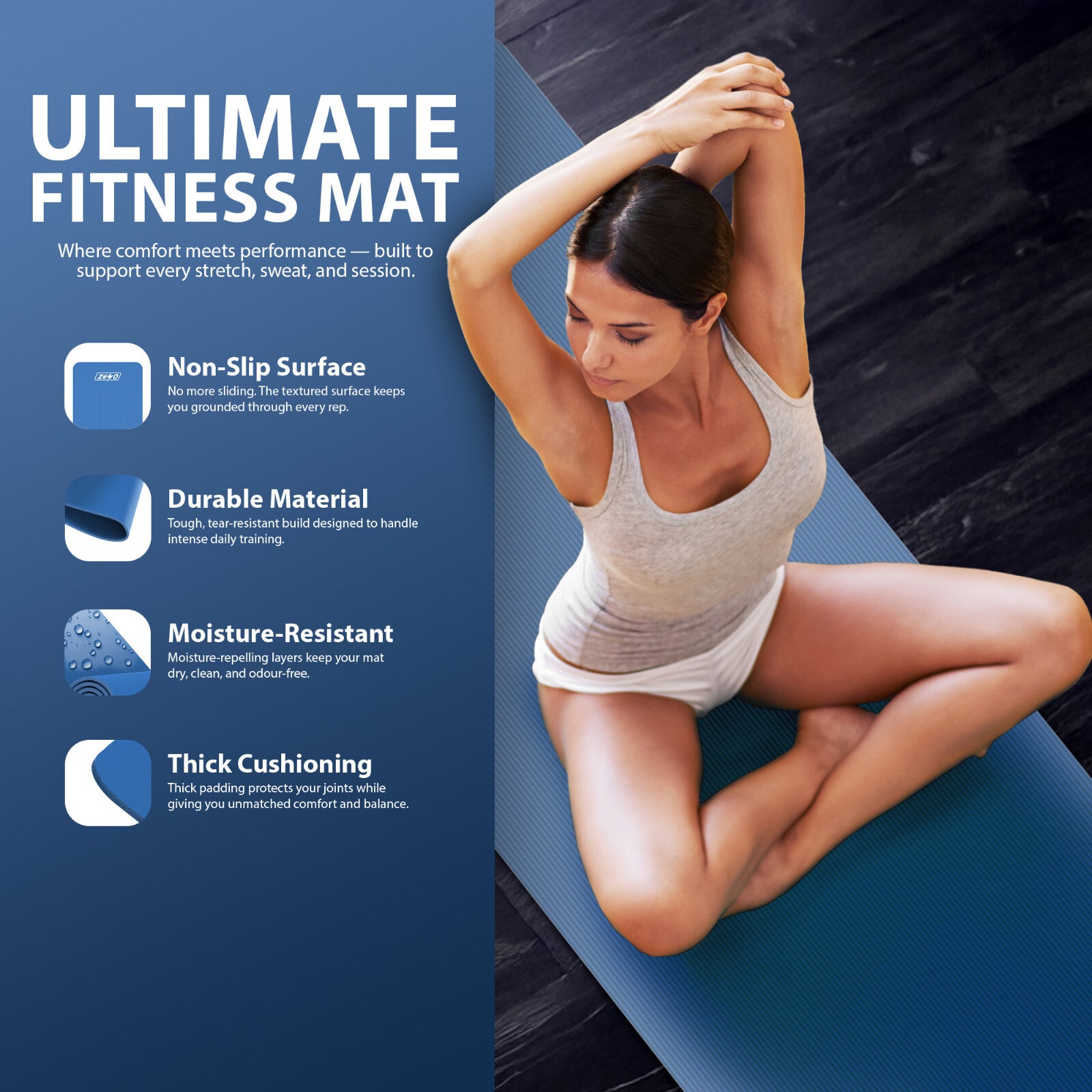 YOGA MAT 10MM THICK EXERCISE MAT GYM WORKOUT FITNESS PILATES HOME NON SLIP NBR