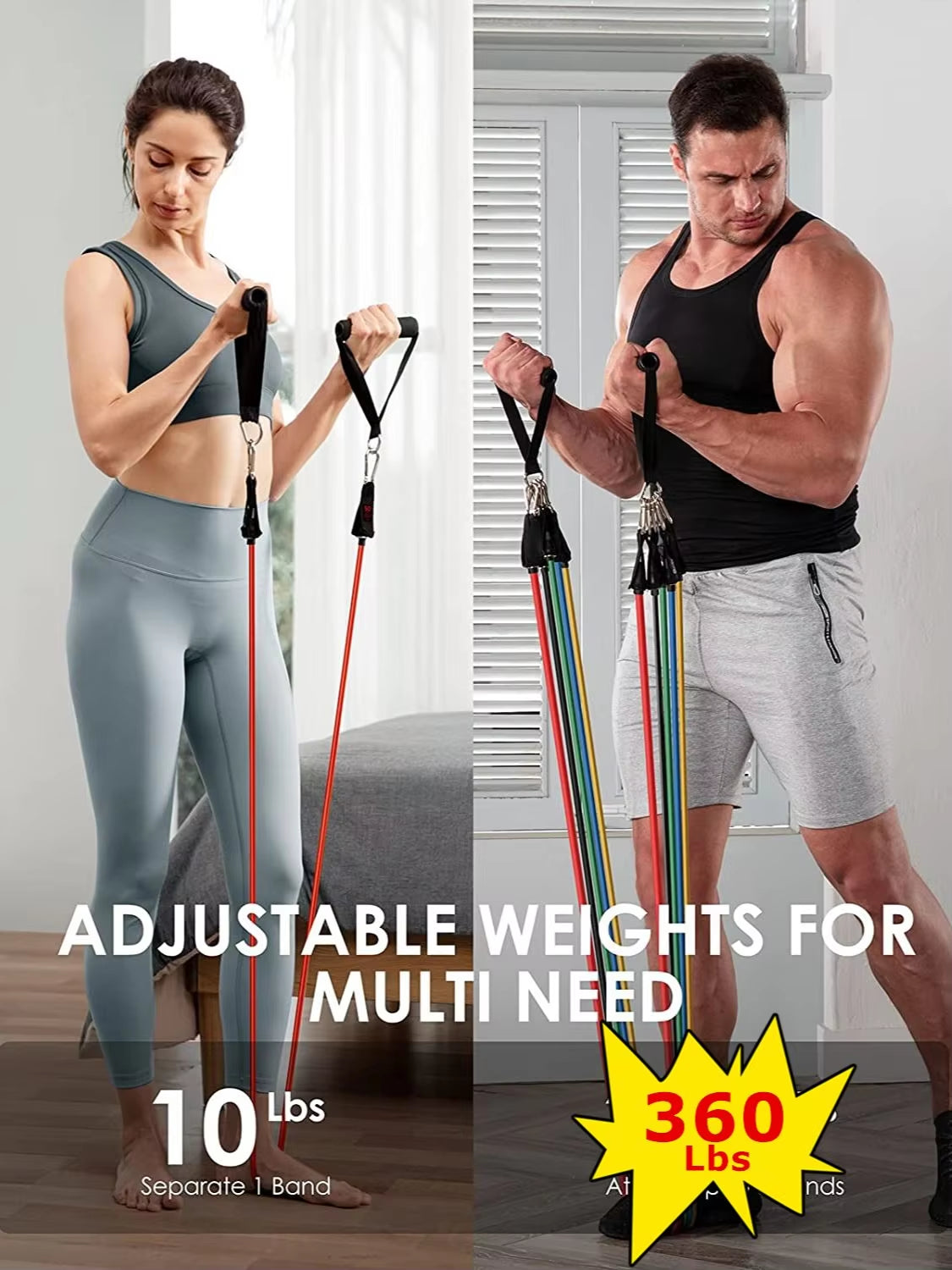 360Lbs Fitness Exercises Resistance Bands Set Elastic Tubes Pull Rope Yoga Band Training Workout Equipment for Home Gym Weight