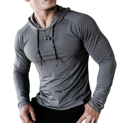 Mens Fitness Tracksuit Running Sport Hoodie Gym Joggers Hooded Outdoor Workout Shirts Tops Clothing Muscle Training Sweatshirt - Top Beat Cart