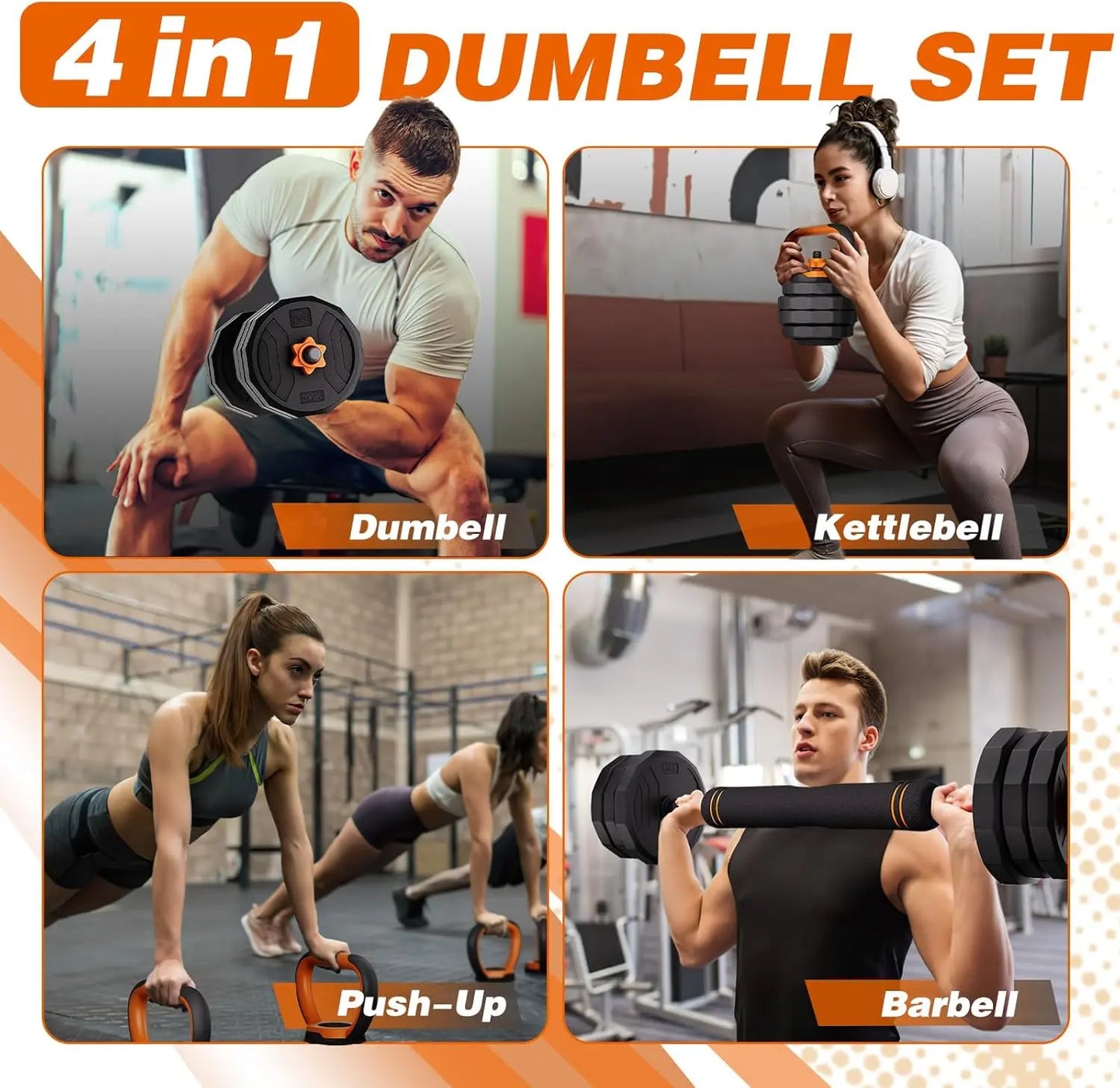 Adjustable Dumbbell Set, 44/66/88 Lbs Weight Set Use as Dumbbell, Barbell, Kettlebell and Push-Up Pesas Para Ejercicios En Casa, Christmas Gift Idea Msulti-Functional Fitness Exercise Equipment for Home Gym，