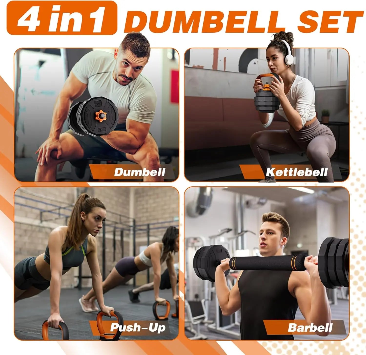 Adjustable Dumbbell Set, 44/66/88 Lbs Weight Set Use as Dumbbell, Barbell, Kettlebell and Push-Up Pesas Para Ejercicios En Casa, Christmas Gift Idea Msulti-Functional Fitness Exercise Equipment for Home Gym，