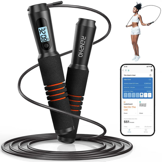 RENPHO Smart Jump Rope with APP Data Storage, Jumping Rope for Men, Women, Skipping Rope with Counter, Home Workout Equipment Gym Gifts Spring Glow Up