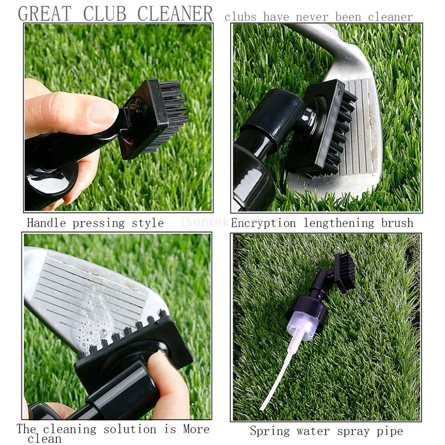 Protable Golf Club Groove Brush Plastic Cleaning Brush Golf Cleaner with Water Bottle Self-Contained Water Brush - Black Ball