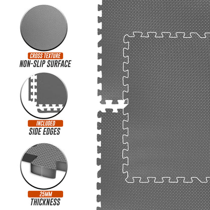 EVA INTERLOCKING FLOOR MATS SOFT FOAM GYM FLOORING MAT YOGA TILES 25 MM 60X60Cm - Top Beat Cart