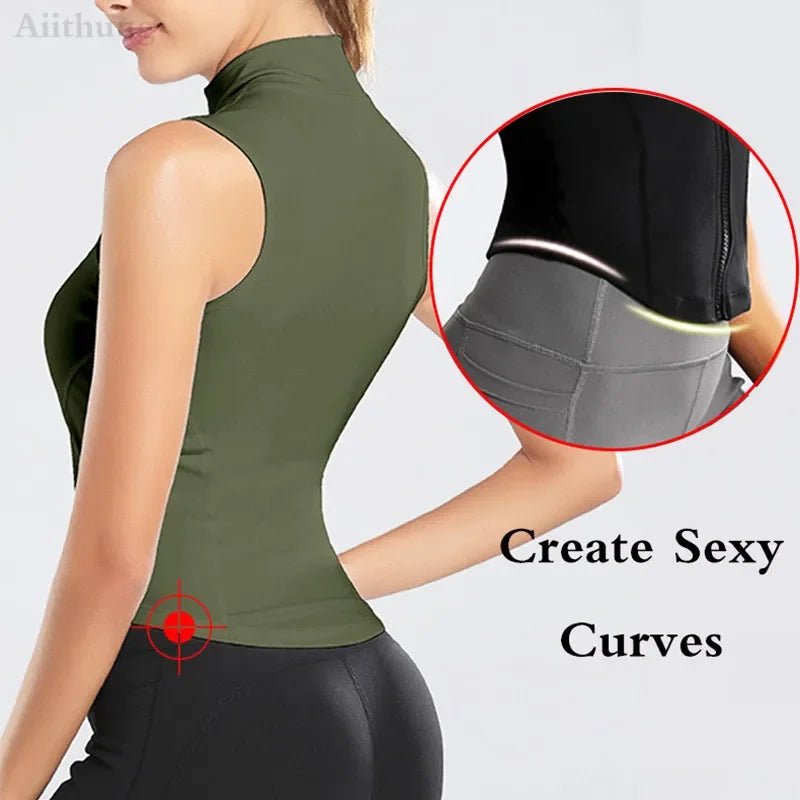 Aiithuug Athletic Zip up Sweat Vest Jacket Sleeveless Running Yoga Tops High Neck Shirts Sports Top Fitness Women Workout Tops - Top Beat Cart