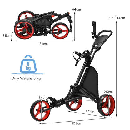 3 Wheel Golf Push Pull Cart with Adjustable Height Handle