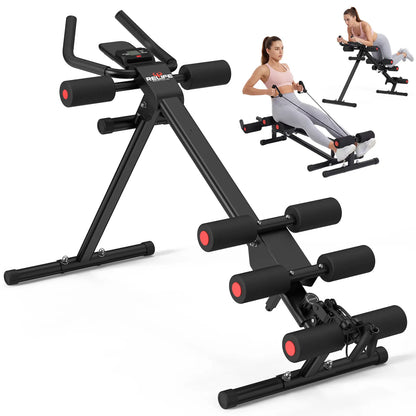 RELIFE SPORTS Foldable Adjustable Ab Trainer with LCD Monitor for Women - 440LBS Capacity, 5-Level Height & 2-Level Incline, Home Gym Equipment, Ideal Gift for Fitness Beginners
