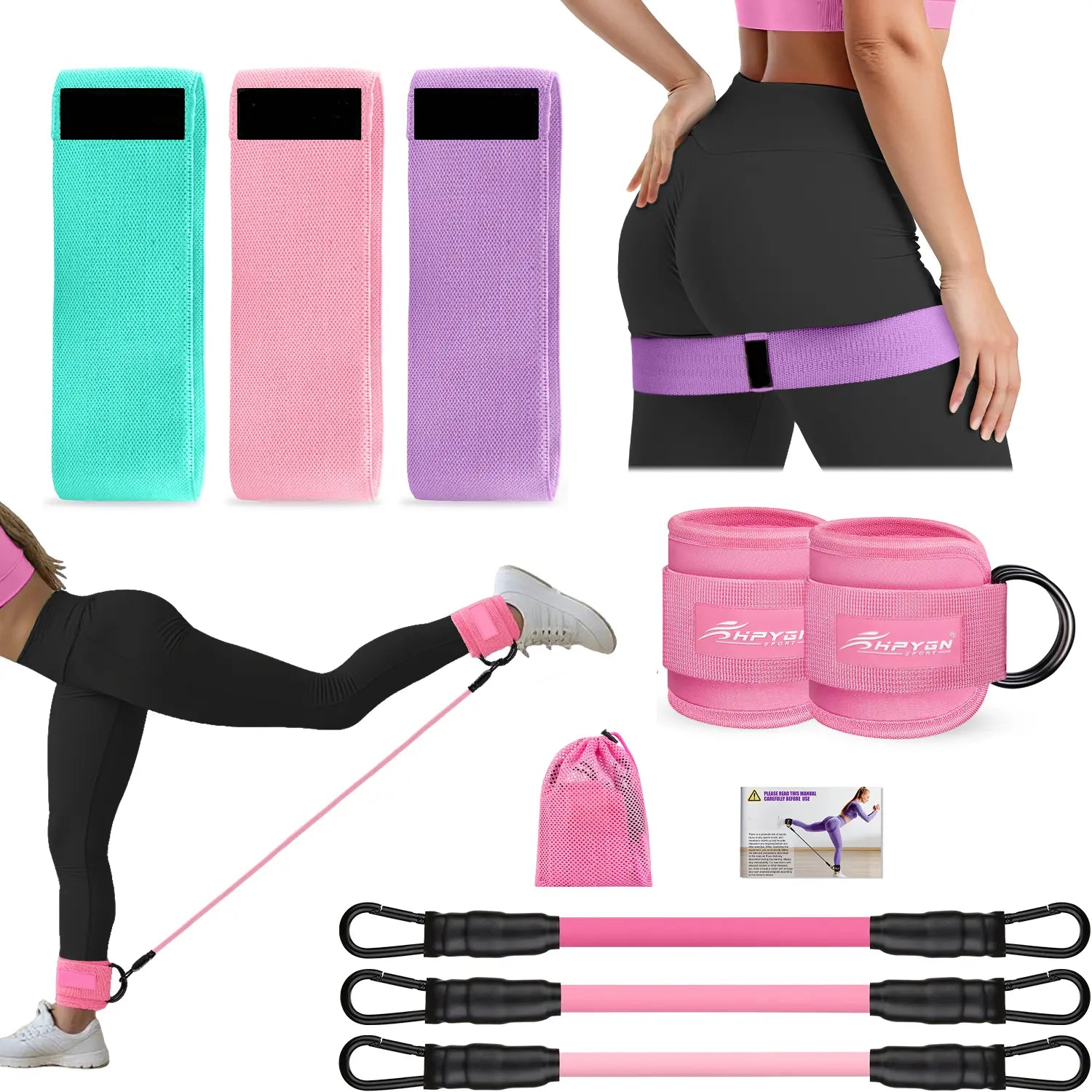 HPYGN Ankle Resistance Bands, Ankle Bands for Working Out with Cuffs, Resistance Bands for Leg Butt Training Workout Equipment for Kickbacks Hip Gluteus Training Exercises, Ankle Strap with Exercise Bands