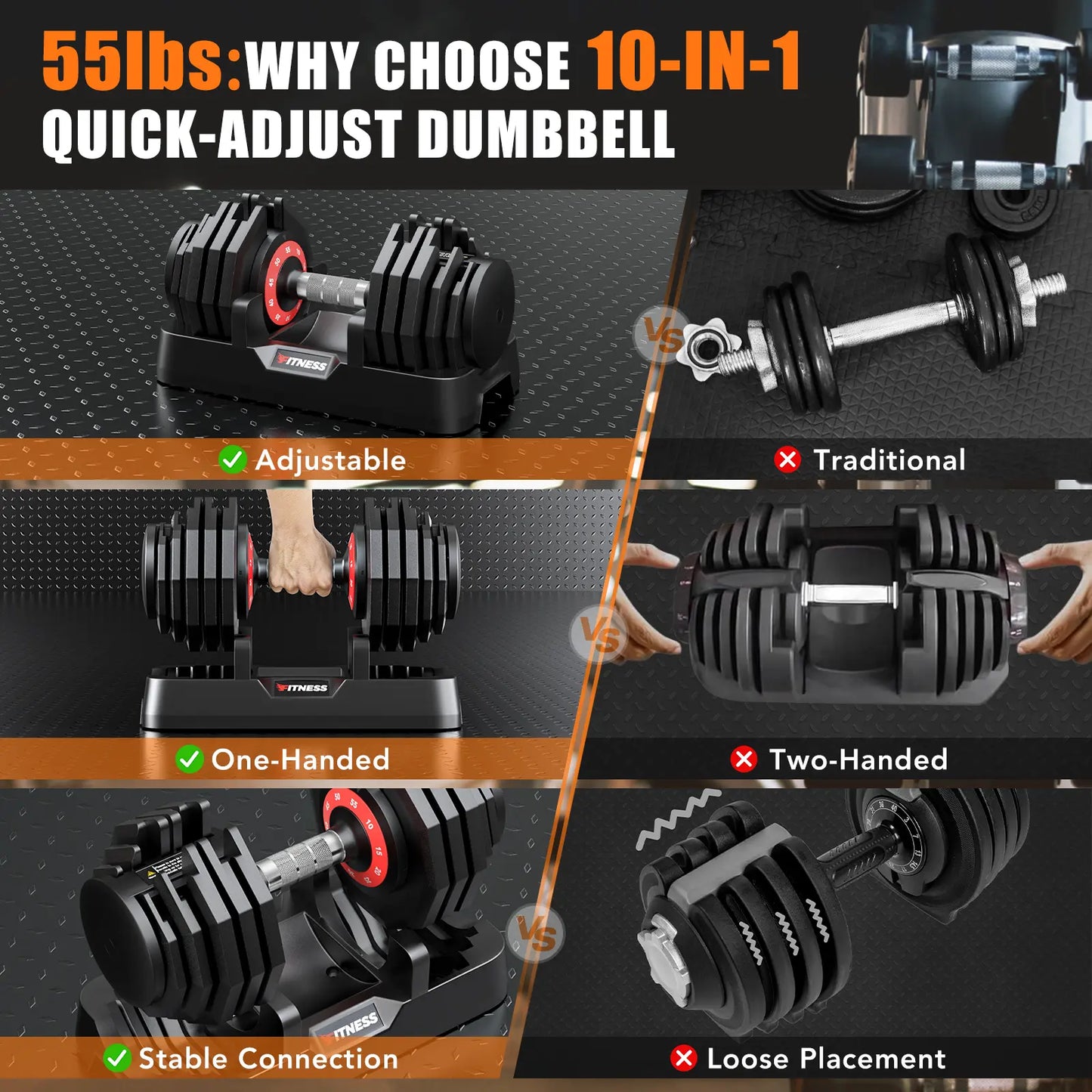 Bearbro 55Lb/80Lb Adjustable Dumbbells, 1-Sec Adjustable Weights Dumbbells , 5 in 1 Free Dumbbell with Anti-Slip Texture Handle, Weight Set for Home Gym Suit Both Men and Women,Dealsforyoudays