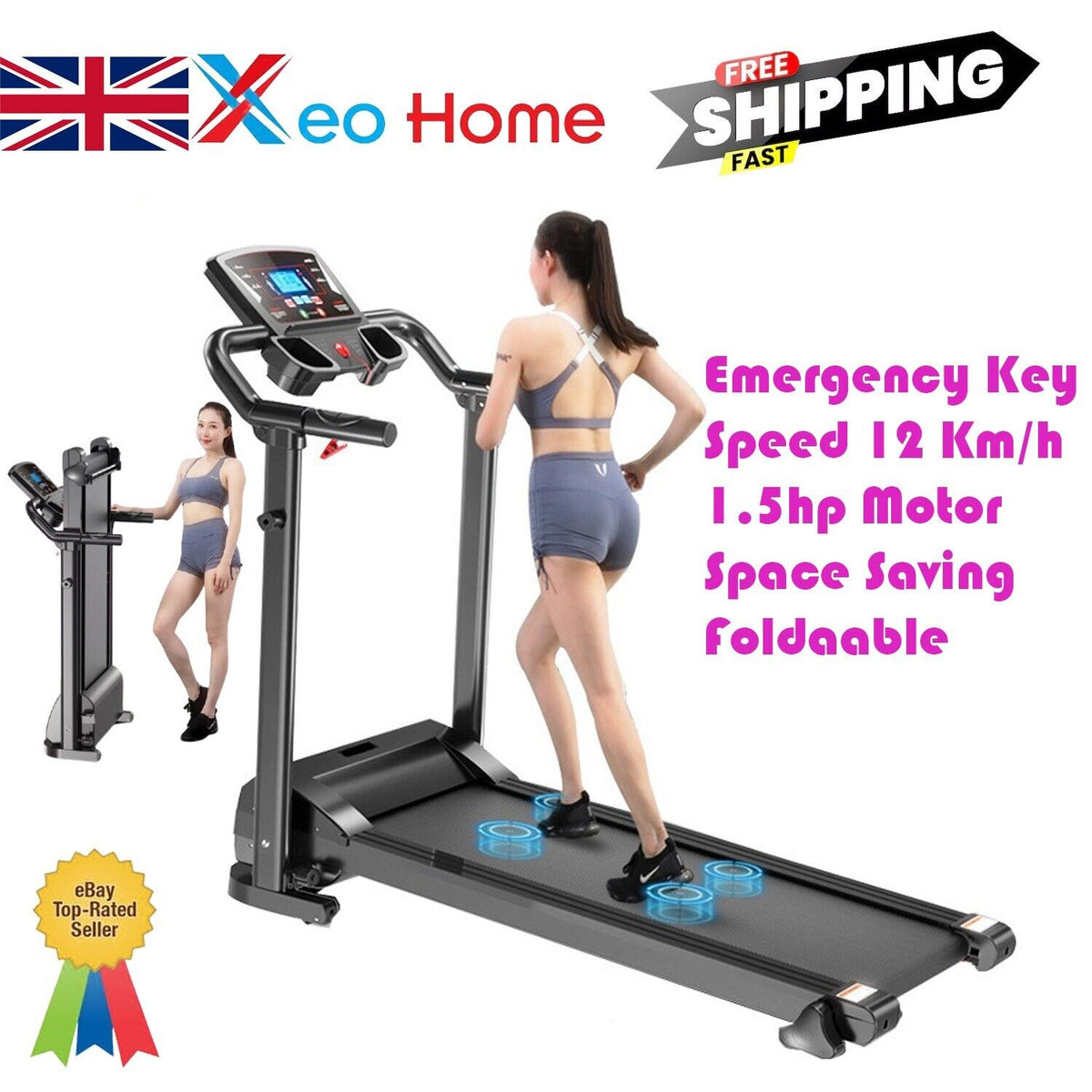 Treadmill Electric Running Walking Machine Manual 9% Incline Home Gym Folding UK - Top Beat Cart