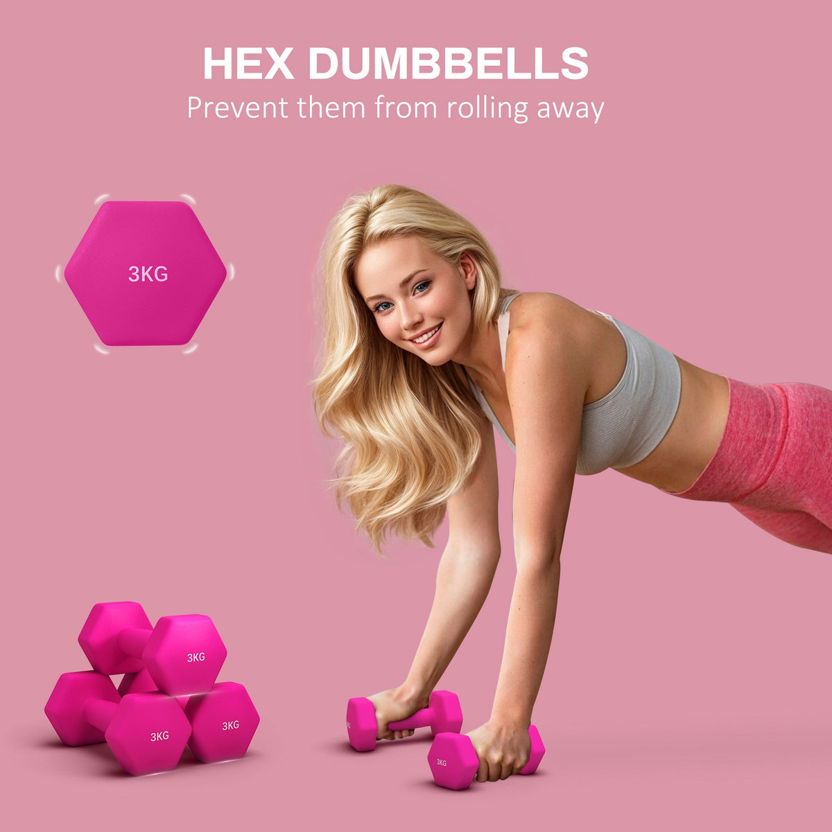 Set of 6 Dumbbells, Hexagonal Weights Pair, 2 X 3Kg, 2 X 4Kg, 2 X 5Kg - Top Beat Cart