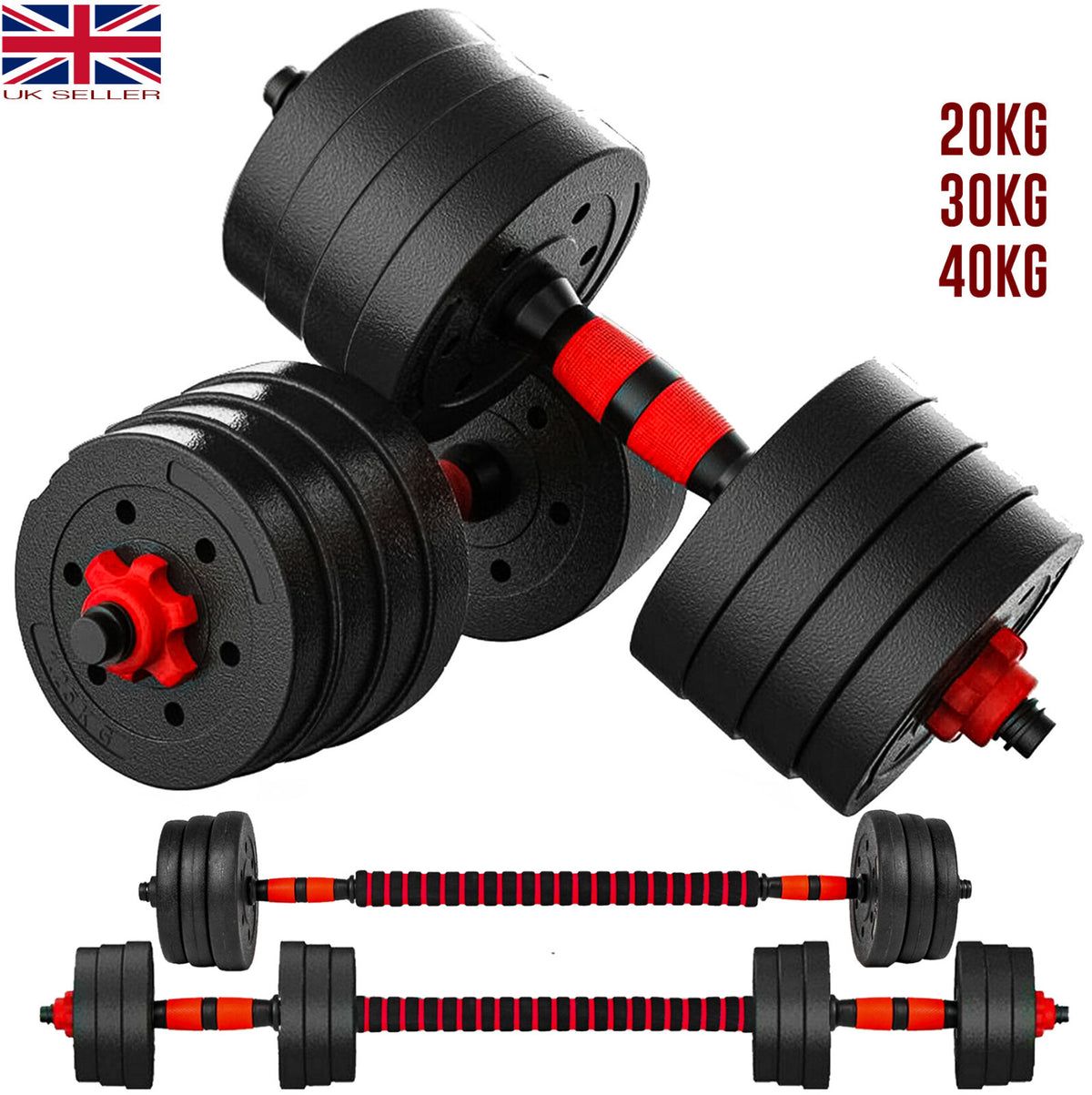 15/20/30/40 Kg Dumbbell Barbell Weight Set Pair Hand Weights Gym Fitness Workout - Top Beat Cart