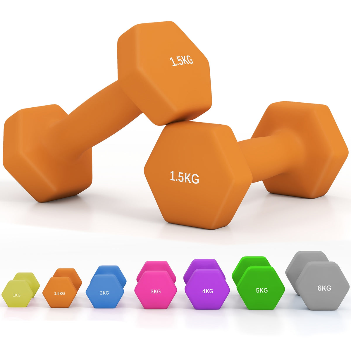 Set of 6 Dumbbells, Hexagonal Weights Pair, 2 X 3Kg, 2 X 4Kg, 2 X 5Kg - Top Beat Cart
