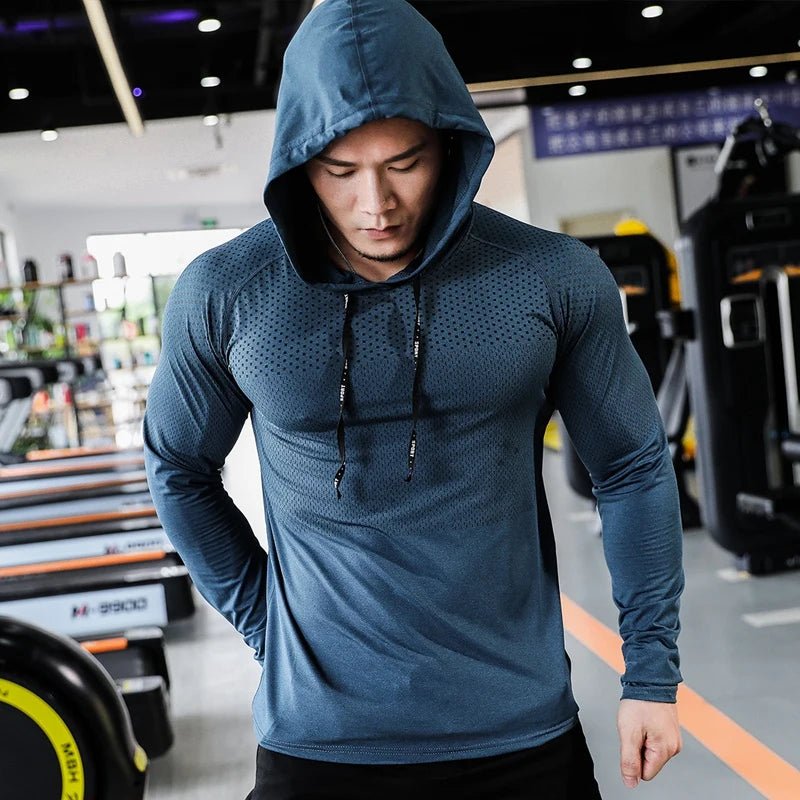 Mens Fitness Tracksuit Running Sport Hoodie Gym Joggers Hooded Outdoor Workout Shirts Tops Clothing Muscle Training Sweatshirt - Top Beat Cart
