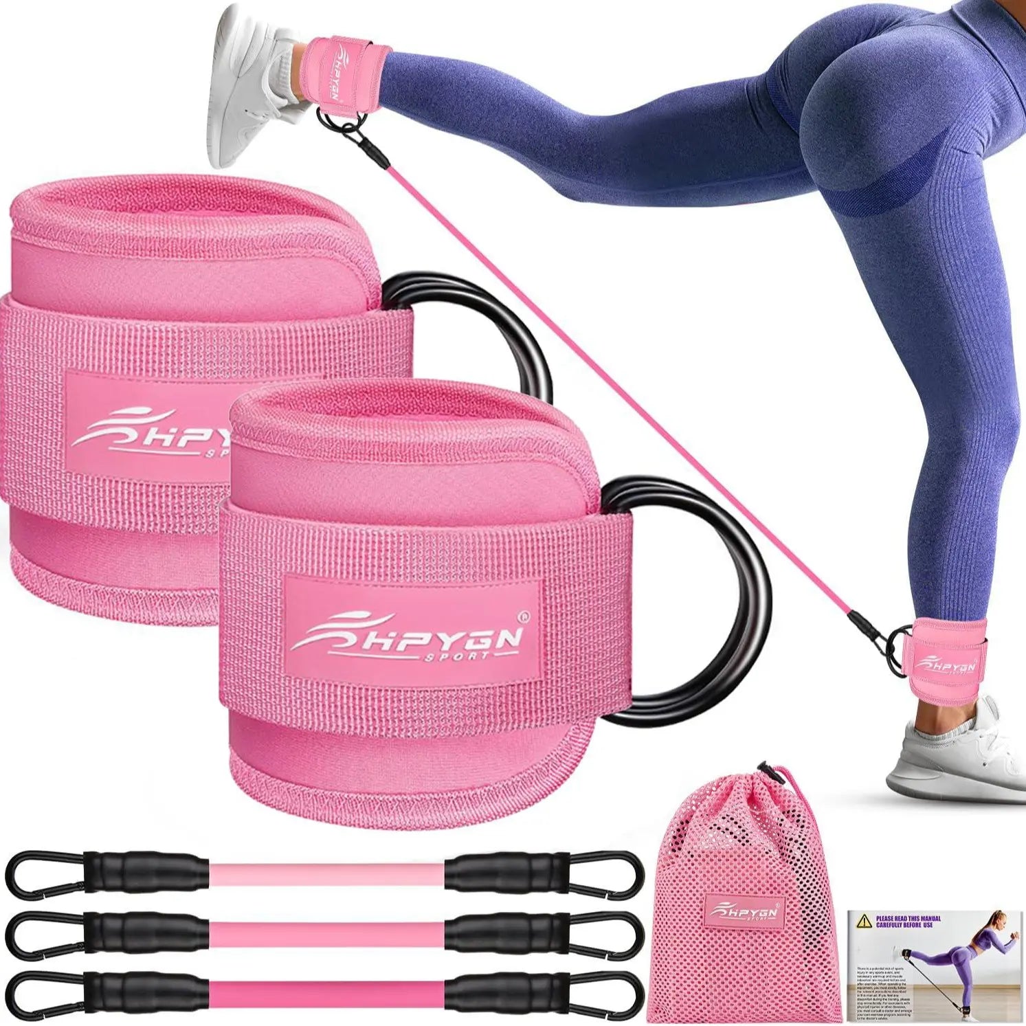 HPYGN Ankle Resistance Bands, Ankle Bands for Working Out with Cuffs, Resistance Bands for Leg Butt Training Workout Equipment for Kickbacks Hip Gluteus Training Exercises, Ankle Strap with Exercise Bands