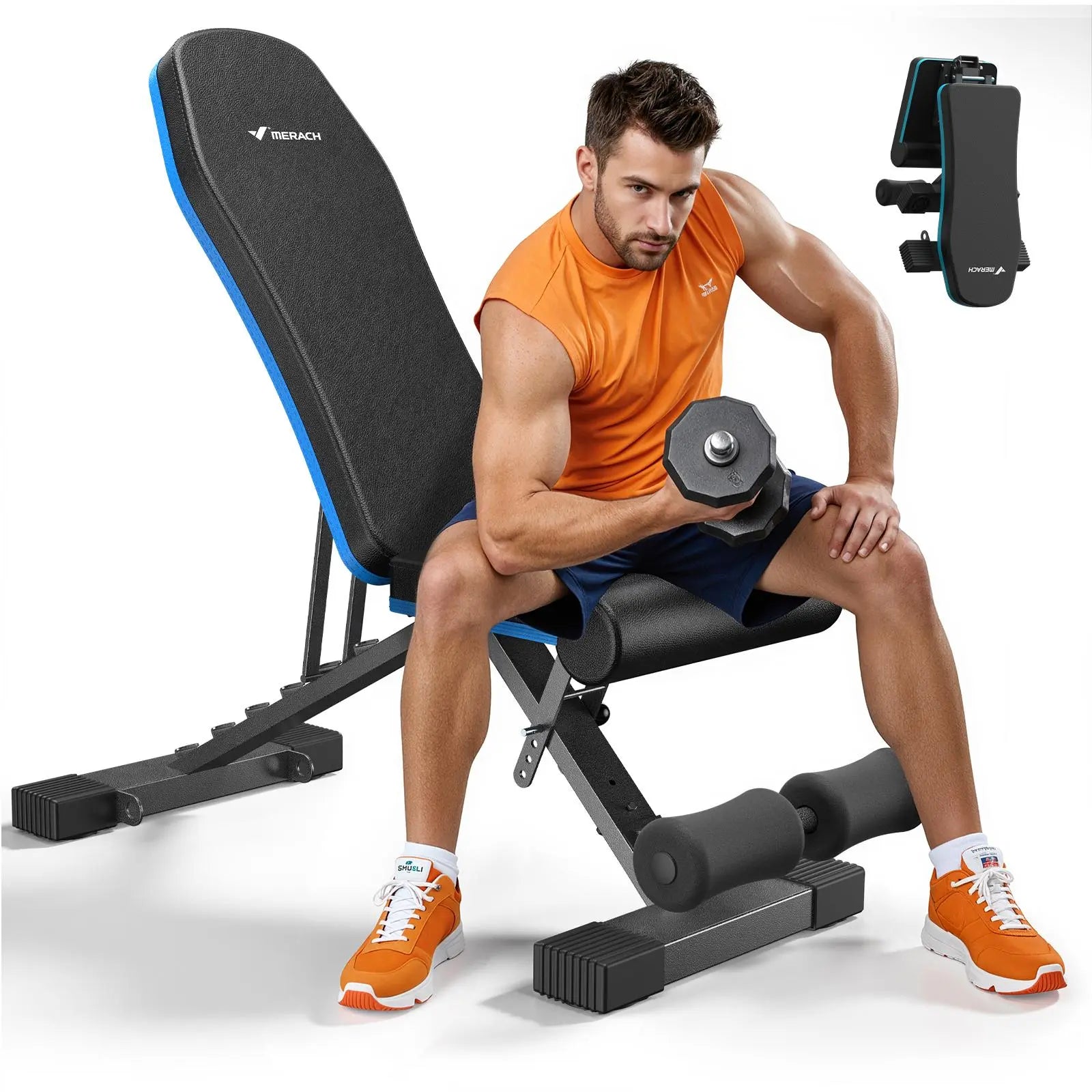 Merach Adjustable Weight Bench, Multi-Functional Full-Body Dumbbell Workouts, 300Lbs Capacity Triangular Structure, Ergonomic Padded Backrest, Exercise Machine for Home Gym Strength Training Summervibes
